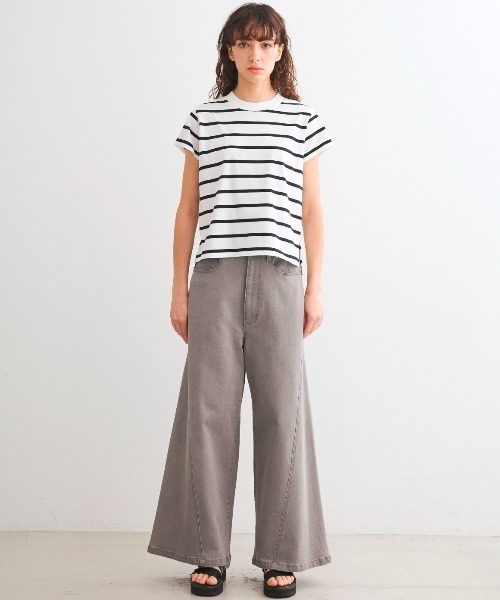 three dots(スリードッツ)の「サンデッドジャージー ミニT(Tシャツ/カットソー・レディース・グレー系その他/ホワイト×ブラック・SMALL/MEDIUM)」の8枚目の写真