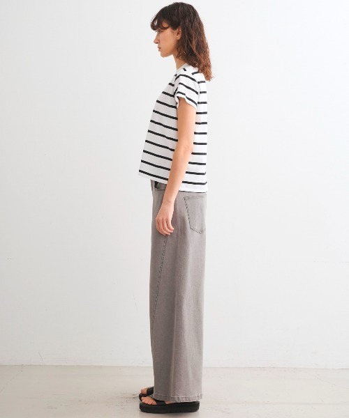 three dots(スリードッツ)の「サンデッドジャージー ミニT(Tシャツ/カットソー・レディース・グレー系その他/ホワイト×ブラック・SMALL/MEDIUM)」の9枚目の写真