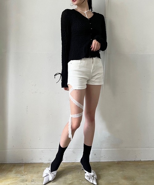 Jewelobe(ジュエローブ)の「レースリボンマイクロショートパンツ(その他パンツ・レディース・ホワイト/ブラック・M/S)」の9枚目の写真