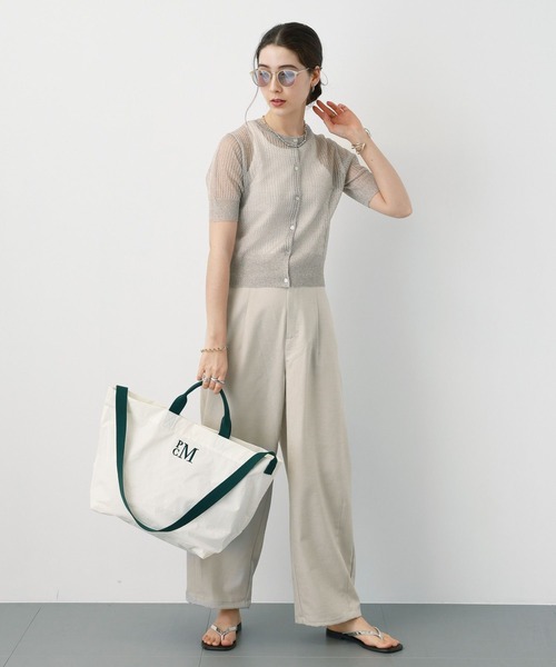 saloon（サルーン）の「SALOON(サルーン)/　シアー透かし編みニットカーデ【手洗い可】（カーディガン/ボレロ・レディース・シルバー/ブラウン/ブラック・FREE）」の4枚目の写真