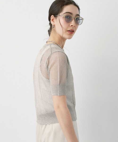 saloon（サルーン）の「SALOON(サルーン)/　シアー透かし編みニットカーデ【手洗い可】（カーディガン/ボレロ・レディース・シルバー/ブラウン/ブラック・FREE）」の9枚目の写真