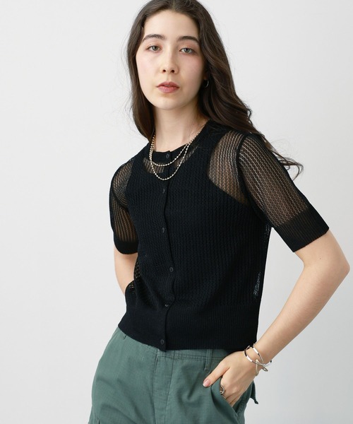 saloon（サルーン）の「SALOON(サルーン)/　シアー透かし編みニットカーデ【手洗い可】（カーディガン/ボレロ・レディース・シルバー/ブラウン/ブラック・FREE）」の12枚目の写真