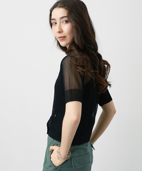 saloon（サルーン）の「SALOON(サルーン)/　シアー透かし編みニットカーデ【手洗い可】（カーディガン/ボレロ・レディース・シルバー/ブラウン/ブラック・FREE）」の15枚目の写真