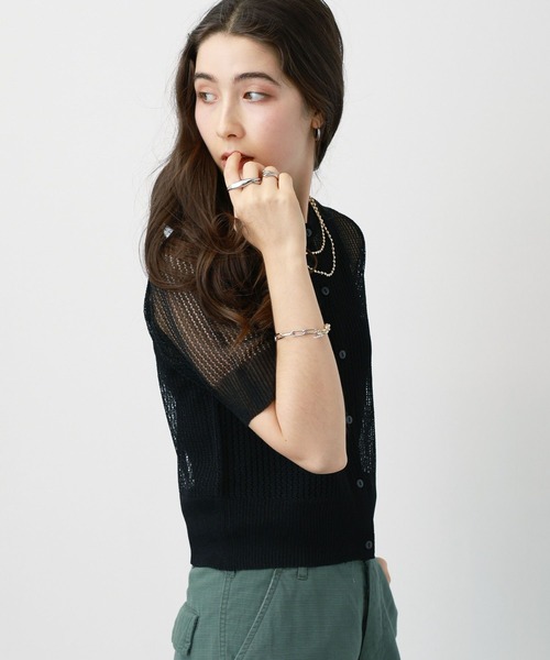 saloon（サルーン）の「SALOON(サルーン)/　シアー透かし編みニットカーデ【手洗い可】（カーディガン/ボレロ・レディース・シルバー/ブラウン/ブラック・FREE）」の17枚目の写真