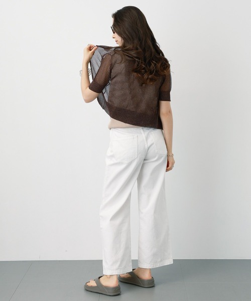 saloon（サルーン）の「SALOON(サルーン)/　シアー透かし編みニットカーデ【手洗い可】（カーディガン/ボレロ・レディース・シルバー/ブラウン/ブラック・FREE）」の6枚目の写真