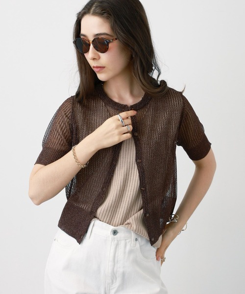 saloon（サルーン）の「SALOON(サルーン)/　シアー透かし編みニットカーデ【手洗い可】（カーディガン/ボレロ・レディース・シルバー/ブラウン/ブラック・FREE）」の18枚目の写真