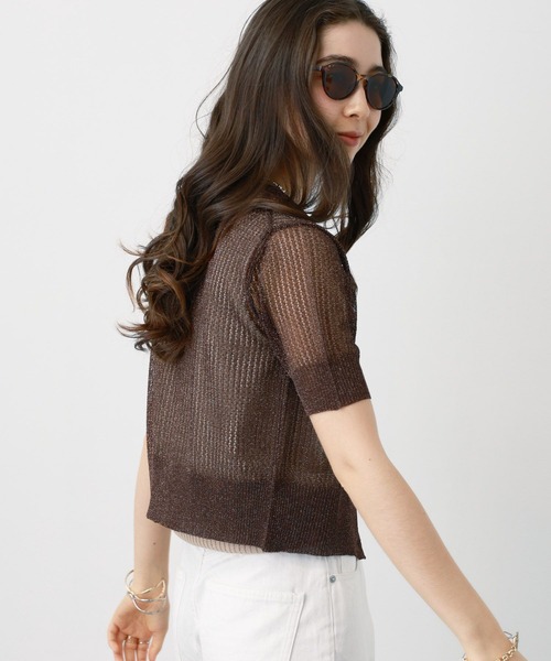 saloon（サルーン）の「SALOON(サルーン)/　シアー透かし編みニットカーデ【手洗い可】（カーディガン/ボレロ・レディース・シルバー/ブラウン/ブラック・FREE）」の21枚目の写真