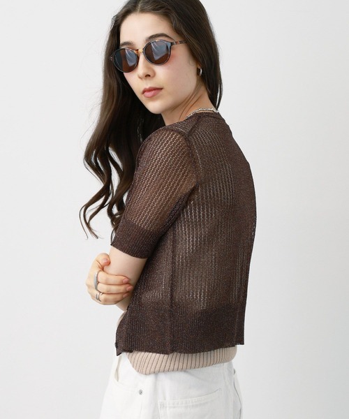saloon（サルーン）の「SALOON(サルーン)/　シアー透かし編みニットカーデ【手洗い可】（カーディガン/ボレロ・レディース・シルバー/ブラウン/ブラック・FREE）」の19枚目の写真