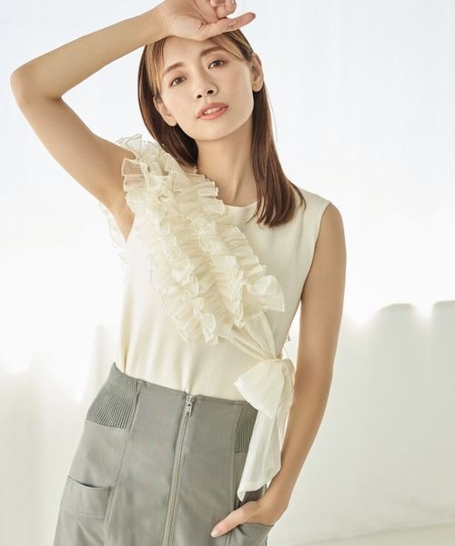 mysty woman（ミスティウーマン）の「フリルビスチェSET　128888（ニット/セーター・レディース・ブラック/ピンク/オフホワイト・FREE）」の2枚目の写真