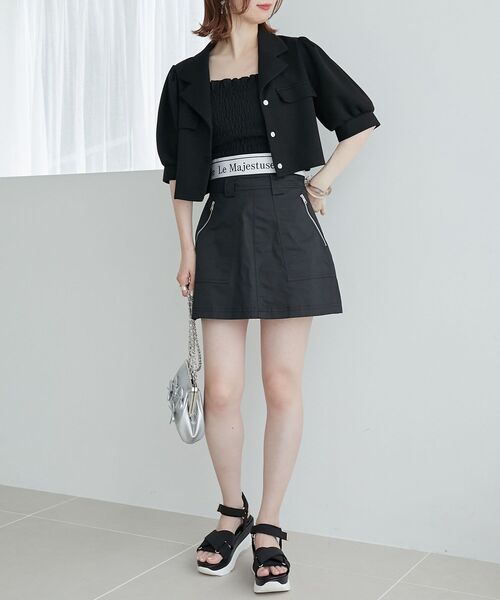 MAJESTIC LEGON（マジェスティックレゴン）の「クロップドカットジャケット（その他トップス・レディース・ブラック/ベージュ・MEDIUM）」の3枚目の写真