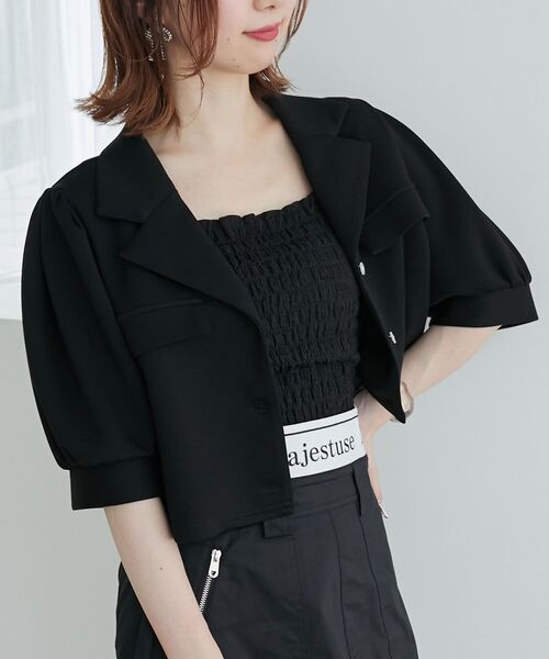 MAJESTIC LEGON（マジェスティックレゴン）の「クロップドカットジャケット（その他トップス・レディース・ブラック/ベージュ・MEDIUM）」の21枚目の写真