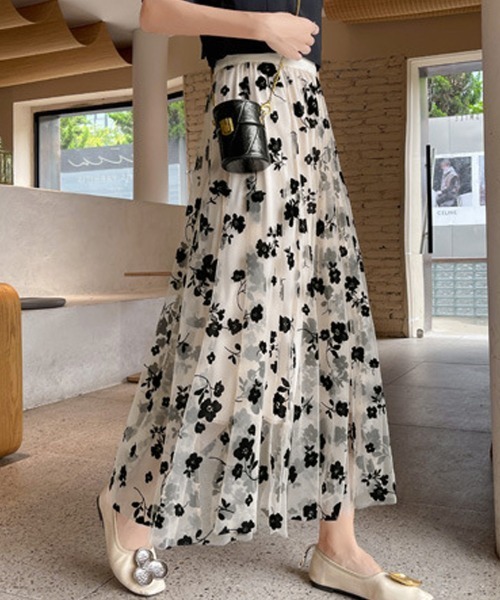 Miniministore(ミニミニストア)の「チュールスカート花柄フロッキープリント(スカート・レディース・アイボリー/ブラック/ブルー/ブラウン・FREE)」の21枚目の写真
