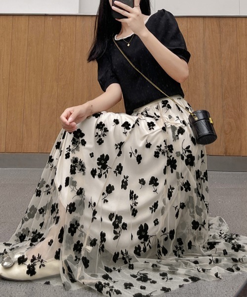 Miniministore(ミニミニストア)の「チュールスカート花柄フロッキープリント(スカート・レディース・アイボリー/ブラック/ブルー/ブラウン・FREE)」の22枚目の写真