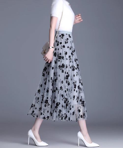 Miniministore(ミニミニストア)の「チュールスカート花柄フロッキープリント(スカート・レディース・アイボリー/ブラック/ブルー/ブラウン・FREE)」の18枚目の写真
