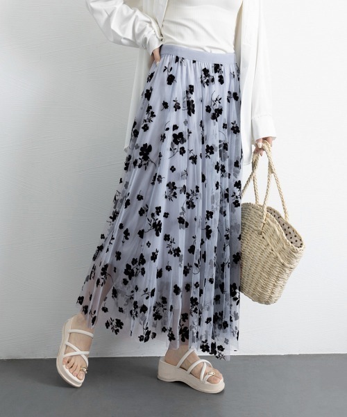 Miniministore(ミニミニストア)の「チュールスカート花柄フロッキープリント(スカート・レディース・アイボリー/ブラック/ブルー/ブラウン・FREE)」の20枚目の写真