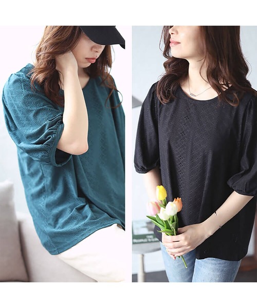 GOLDJAPAN(ゴールドジャパン)の「刺繍レースパフスリーブプルオーバー【大きいサイズ対応】(Tシャツ/カットソー・レディース・ブラック/グリーン/ピンク・5L/4L/3L/LL)」の9枚目の写真