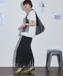 フリンジヘムメランジニットナロースカート