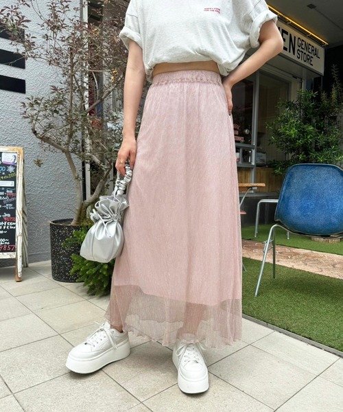 セール】マルチWAYラメプリーツスカート/ぺチスカート取り外し可能