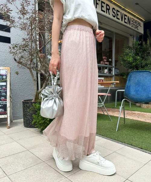 セール】マルチWAYラメプリーツスカート/ぺチスカート取り外し可能