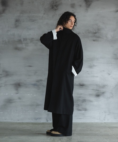 【新品】Casper John ロングコート 〖XS〗BLACK 2024aw セール】Roll-up bal collar coat/ロールアップバルカラーコート