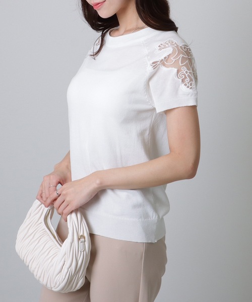 セール】ショルダー レース 半袖 ニット トップス（ニット/セーター