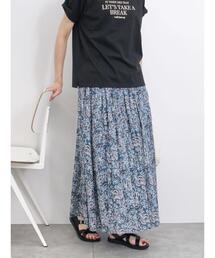 Samansa Mos2 blue | 【Made in India】花柄ボイルギャザースカート(スカート)
