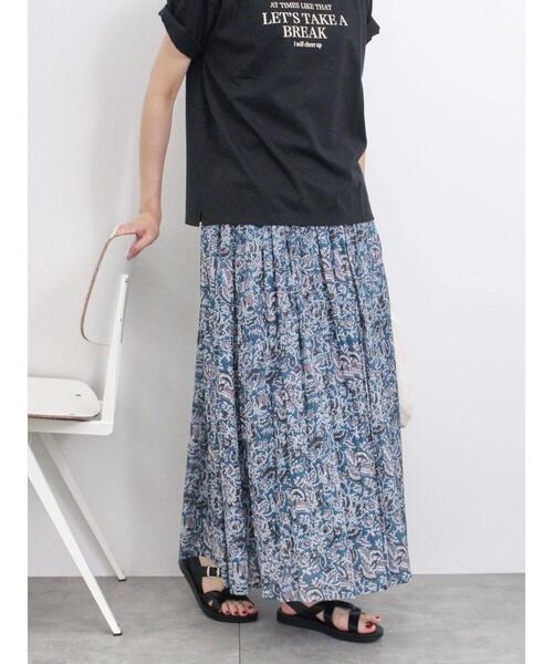 Samansa Mos2 blue（サマンサモスモスブルー）の「【Made in India】花柄ボイルギャザースカート（スカート・レディース・チャコールグレー/ブルー/イエロー・F）」の3枚目の写真