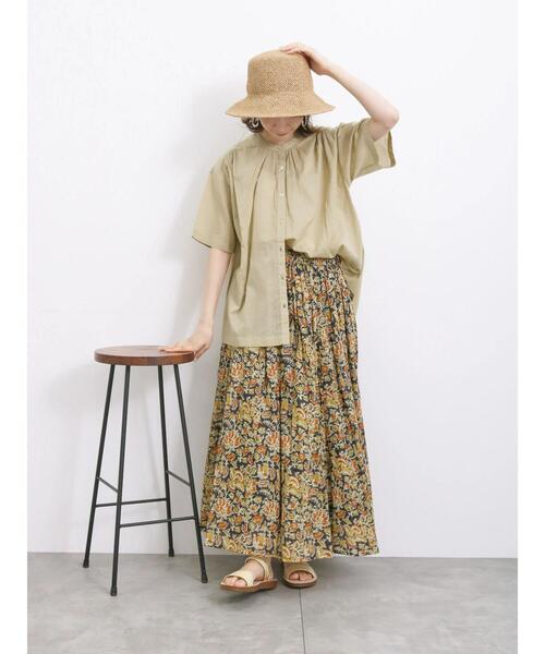 Samansa Mos2 blue（サマンサモスモスブルー）の「【Made in India】花柄ボイルギャザースカート（スカート・レディース・チャコールグレー/ブルー/イエロー・F）」の4枚目の写真