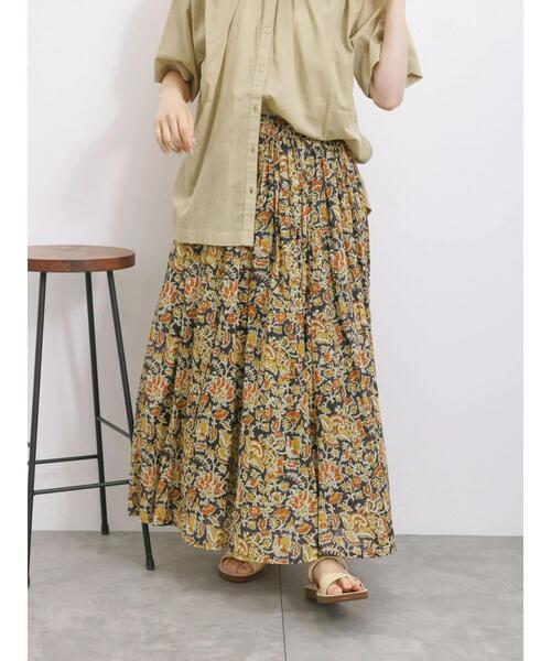 Samansa Mos2 blue（サマンサモスモスブルー）の「【Made in India】花柄ボイルギャザースカート（スカート・レディース・チャコールグレー/ブルー/イエロー・F）」の5枚目の写真