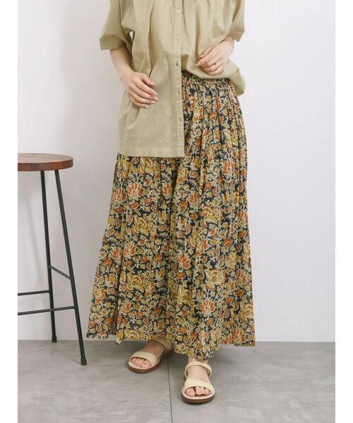 Samansa Mos2 blue（サマンサモスモスブルー）の「【Made in India】花柄ボイルギャザースカート（スカート・レディース・チャコールグレー/ブルー/イエロー・F）」の6枚目の写真