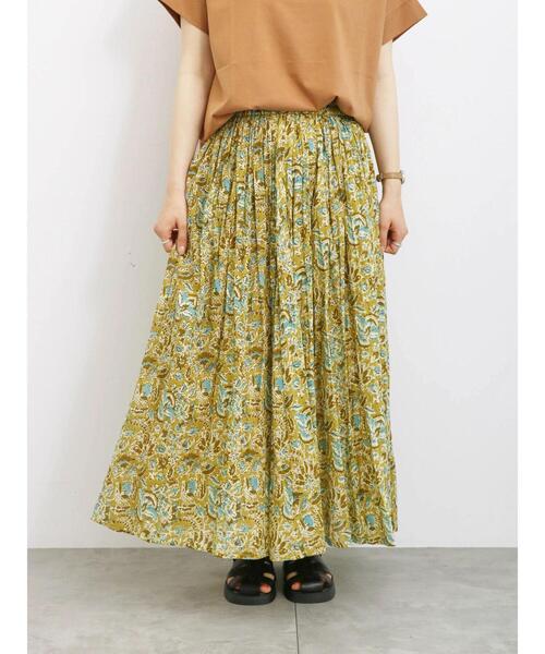 Samansa Mos2 blue（サマンサモスモスブルー）の「【Made in India】花柄ボイルギャザースカート（スカート・レディース・チャコールグレー/ブルー/イエロー・F）」の10枚目の写真