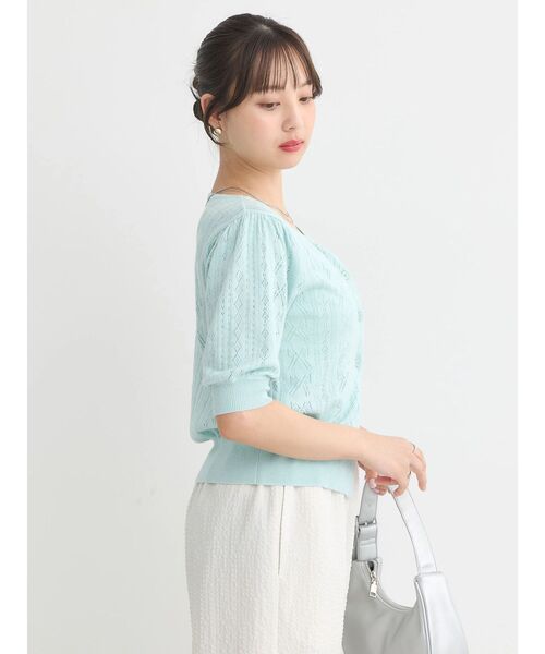 earth music&ecology（アースミュージックアンドエコロジー）の「リボン柄透かし編みニットカーディガン（カーディガン/ボレロ・レディース・オフホワイト/レッド/ミント/ネイビー・FREE）」の12枚目の写真