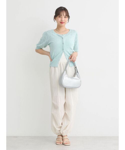 earth music&ecology（アースミュージックアンドエコロジー）の「リボン柄透かし編みニットカーディガン（カーディガン/ボレロ・レディース・オフホワイト/レッド/ミント/ネイビー・FREE）」の14枚目の写真