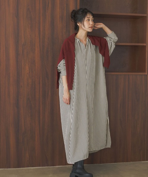 URBAN RESEARCH DOORS(アーバンリサーチドアーズ)の「ストライプロングワンピース(ワンピース・レディース・ベージュ/ブラック・MEDIUM)」の19枚目の写真