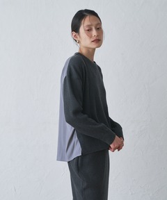リブニット×異素材切り替えブルオーバー
