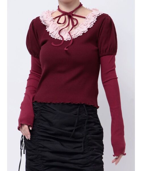 jouetie ジュエティ フリルネックレイヤードトップス セール】フリルネックレイヤードトップス(Tシャツ/カットソー