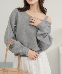 ワンショルニットトップス、トートバッグセット Jasmine新作 ワンショルハイネックセクシーニットトップス 韓国