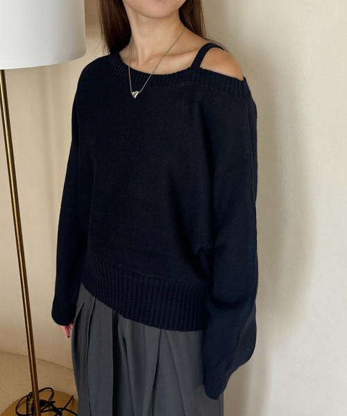 Birthday room（バースデイルーム）の「ワンショルダーニットトップス / one shoulder knit tops（ニット/セーター・レディース・グレー/ネイビー・FREE）」の10枚目の写真