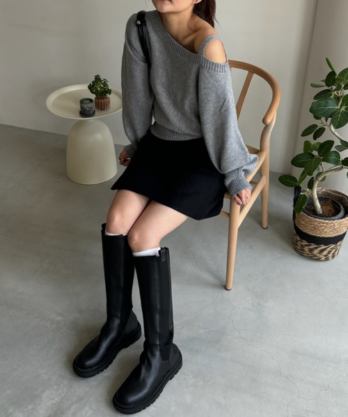Birthday room（バースデイルーム）の「ワンショルダーニットトップス / one shoulder knit tops（ニット/セーター・レディース・グレー/ネイビー・FREE）」の3枚目の写真