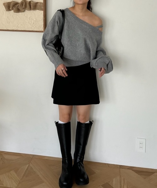 Birthday room（バースデイルーム）の「ワンショルダーニットトップス / one shoulder knit tops（ニット/セーター・レディース・グレー/ネイビー・FREE）」の17枚目の写真