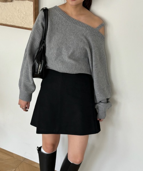 Birthday room（バースデイルーム）の「ワンショルダーニットトップス / one shoulder knit tops（ニット/セーター・レディース・グレー/ネイビー・FREE）」の15枚目の写真