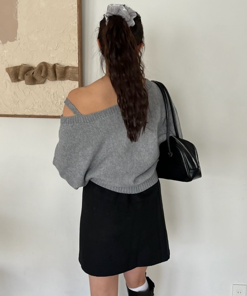 Birthday room（バースデイルーム）の「ワンショルダーニットトップス / one shoulder knit tops（ニット/セーター・レディース・グレー/ネイビー・FREE）」の14枚目の写真