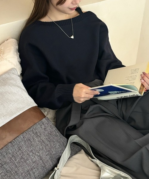 Birthday room（バースデイルーム）の「ワンショルダーニットトップス / one shoulder knit tops（ニット/セーター・レディース・グレー/ネイビー・FREE）」の9枚目の写真