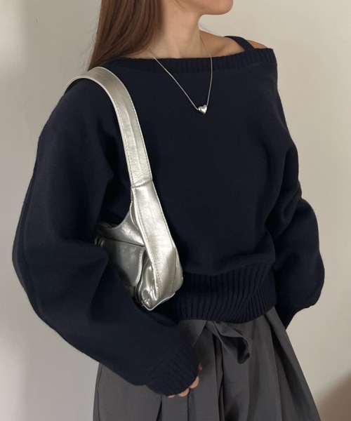 Birthday room（バースデイルーム）の「ワンショルダーニットトップス / one shoulder knit tops（ニット/セーター・レディース・グレー/ネイビー・FREE）」の4枚目の写真