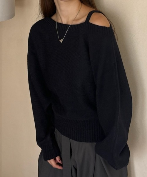 Birthday room（バースデイルーム）の「ワンショルダーニットトップス / one shoulder knit tops（ニット/セーター・レディース・グレー/ネイビー・FREE）」の7枚目の写真