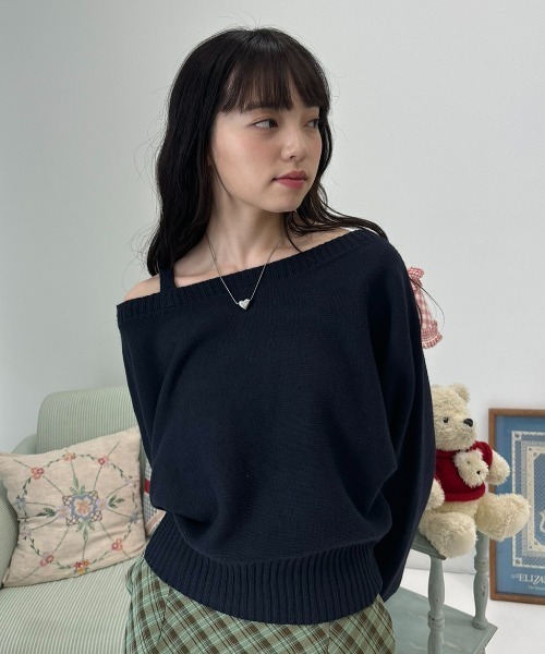 Birthday room（バースデイルーム）の「ワンショルダーニットトップス / one shoulder knit tops（ニット/セーター・レディース・グレー/ネイビー・FREE）」の19枚目の写真