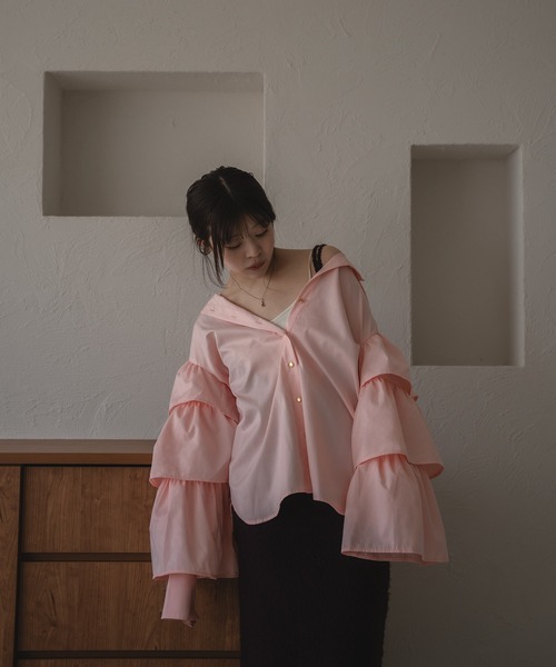 mideal(マイディール)の「tiered sleeve blouse / ティアードスリーブブラウス(シャツ/ブラウス・レディース・チャコールグレー/ライトピンク・FREE)」の4枚目の写真
