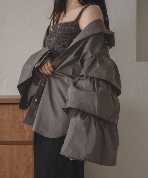 ブラウス シャツ tiered sleeve blouse / ティアードスリーブブラウス レディース セール】tiered sleeve blouse / ティアードスリーブブラウス