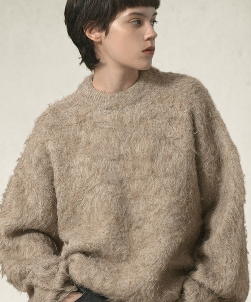 EMMA CLOTHES（エマクローズ）の「ウールMIXボリュームシャギーウォッシャブルニット（ニット/セーター・メンズ・ダークブラウン/チャコール/グレイッシュブルー/グレー/ブラック/グレイッシュベージュ・M/L）」の5枚目の写真