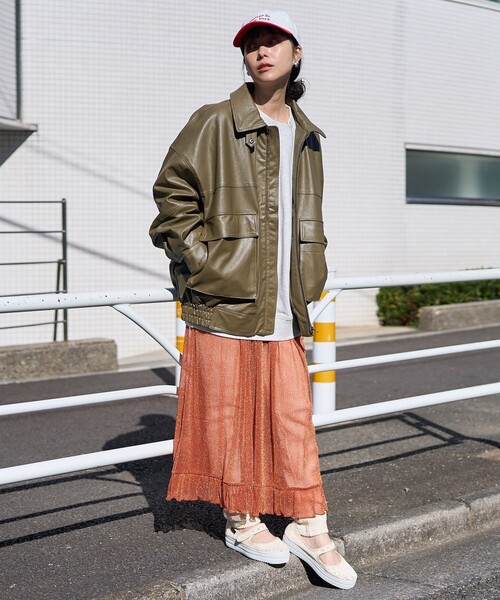 セール】【べストセラー】フェイクレザーブルゾン/ビッグシルエット